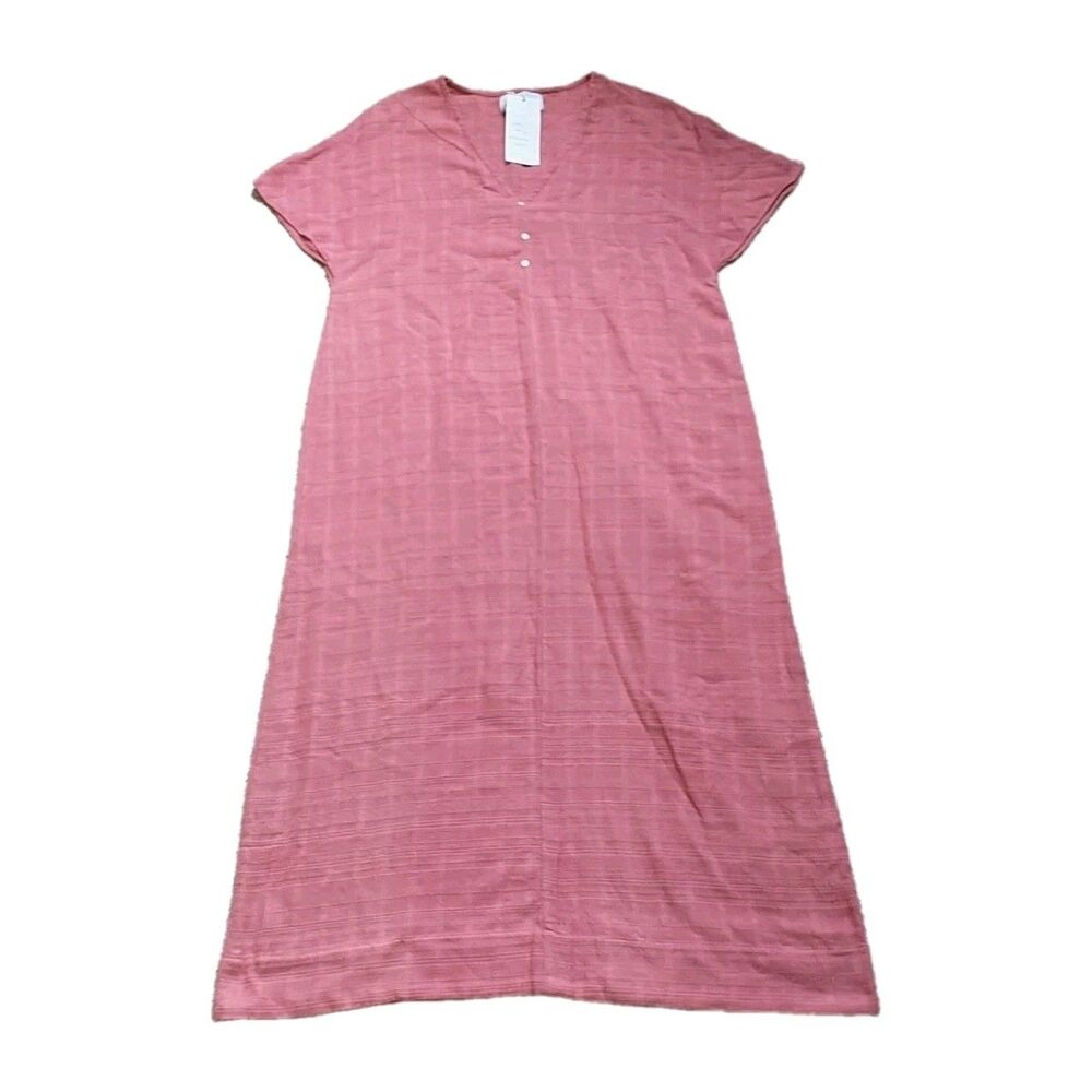 Maxi Dress Kaftan OS/M/L*Pink Geometri Cotton Popover VNeck Button Portugal New*